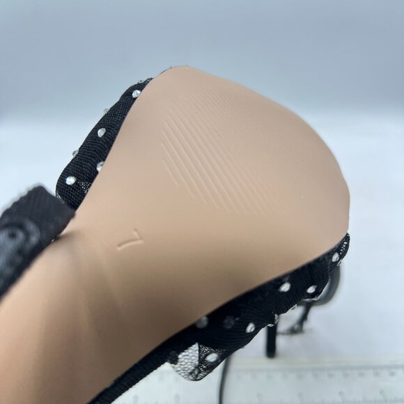 XYD Black Stiletto High Heel Ankle Strap Crystal Studs Sheer Mesh Knotted Sandal - Picture 6 of 8